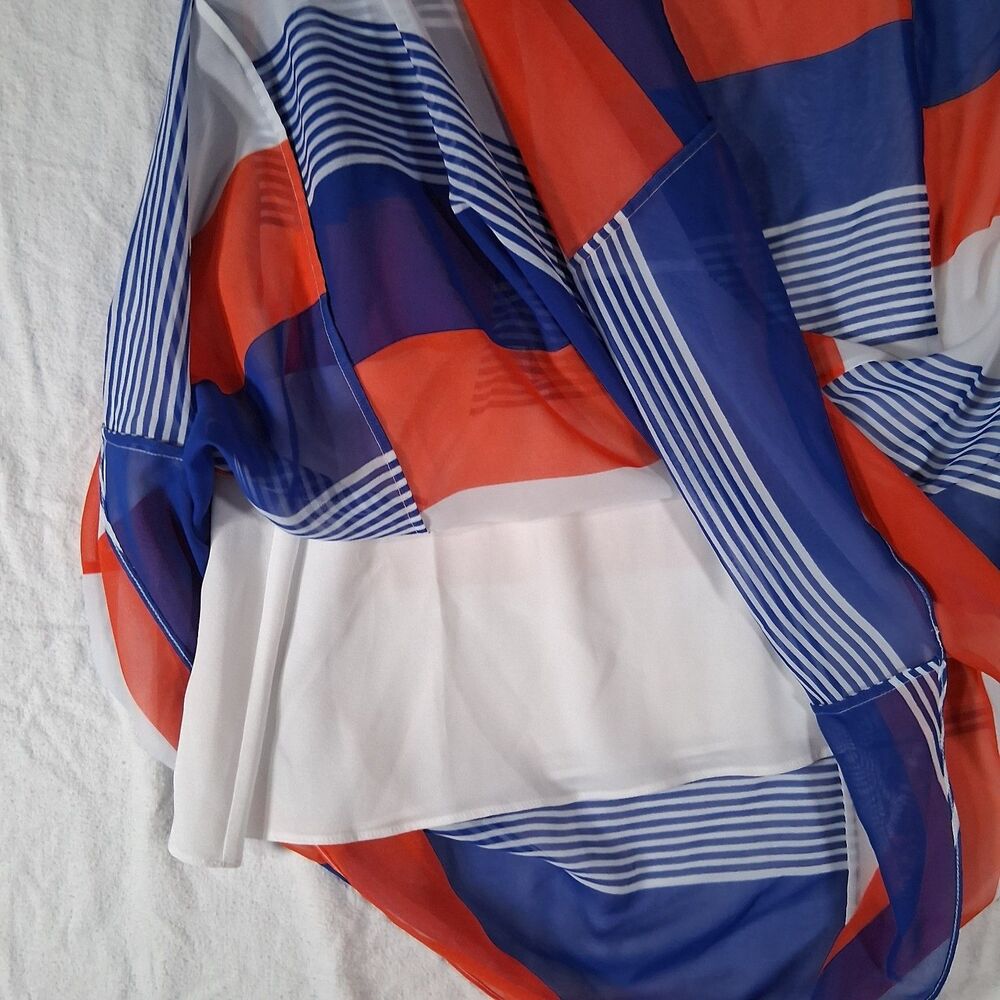 Ann Taylor Skirt Sz 6 Red White Blue Striped High Low Hem Midi Lined NWT Chiffon - Picture 4 of 8